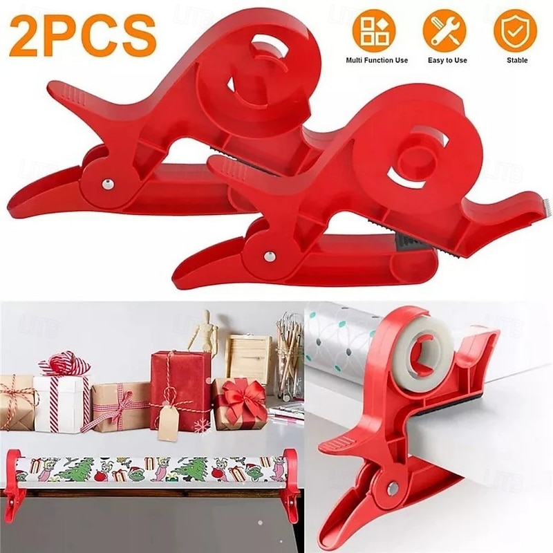 1 Pair Wrapping Paper Holder & Tape Dispenser for Christmas, Tabletop Gift Wrap Clamp for Easier Gift Wrapping This Holiday