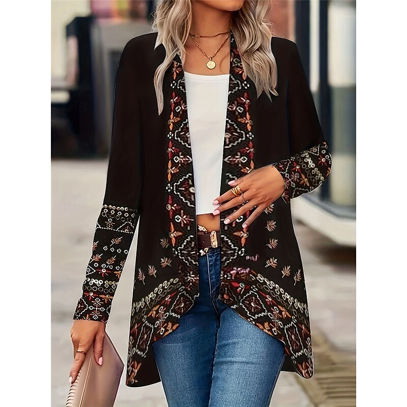 Women's Dressy Dusters Dressy Jackets Casual Jacket Outdoor Street Daily Wear Summer Spring Regular Coat Regular Fit Thermal Warm Breathable Stylish Casual Jacket Long Sleeve Floral Print Black Green3