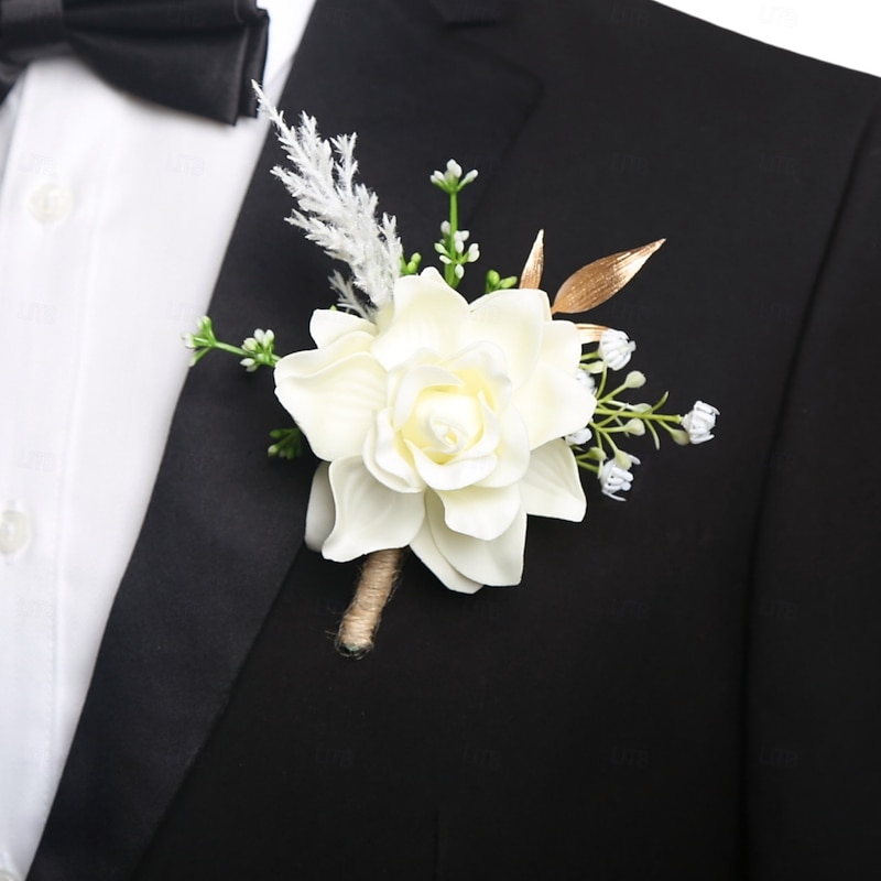Men's Wedding Boutonniere White Boutonniere for Groom and Groomsmen Flower Summer Wedding Accessories Suit Decorations3