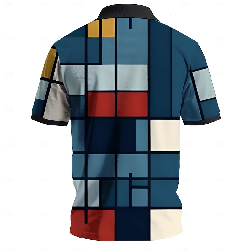 Men's Plaid Polo Shirts Golf Polos Shirts Short Sleeve Polo Shirts Collar Vintage Casual Vacation Party Evening Wear Dailywear Buttons 3D Print Summer Blue2