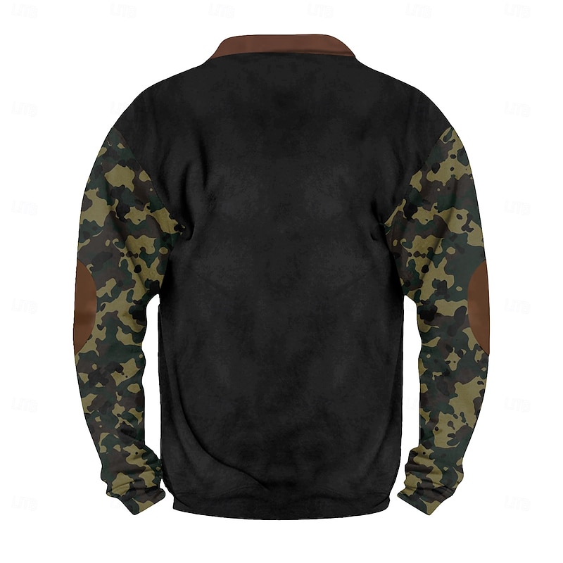 Men's Sweatshirt Quarter Zip Sweatshirt Black Dark Green Camouflage Green Gray Half Zip Color Block Camo / Camouflage Half Zip Print Casual Daily Holiday Polyester Vintage Streetwear Casual Fall2