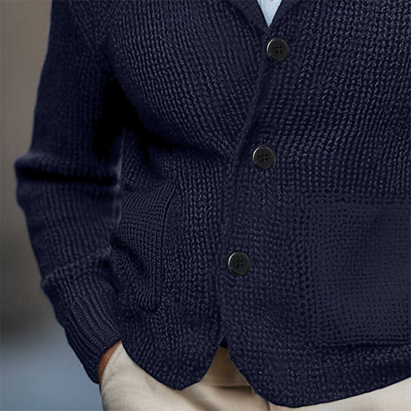 Men's Sweater Dress Sweater Cardigan Sweater Waffle Knit Cropped Knitted Stand Collar Clothing Apparel Fall Winter Red Brown Black XS S M3