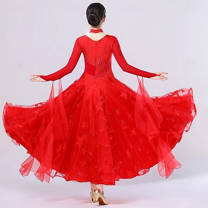 Ballroom Dance Competition Dress Women's Performance Modern  Tango Waltz Dance Costumes Long Sleeves3
