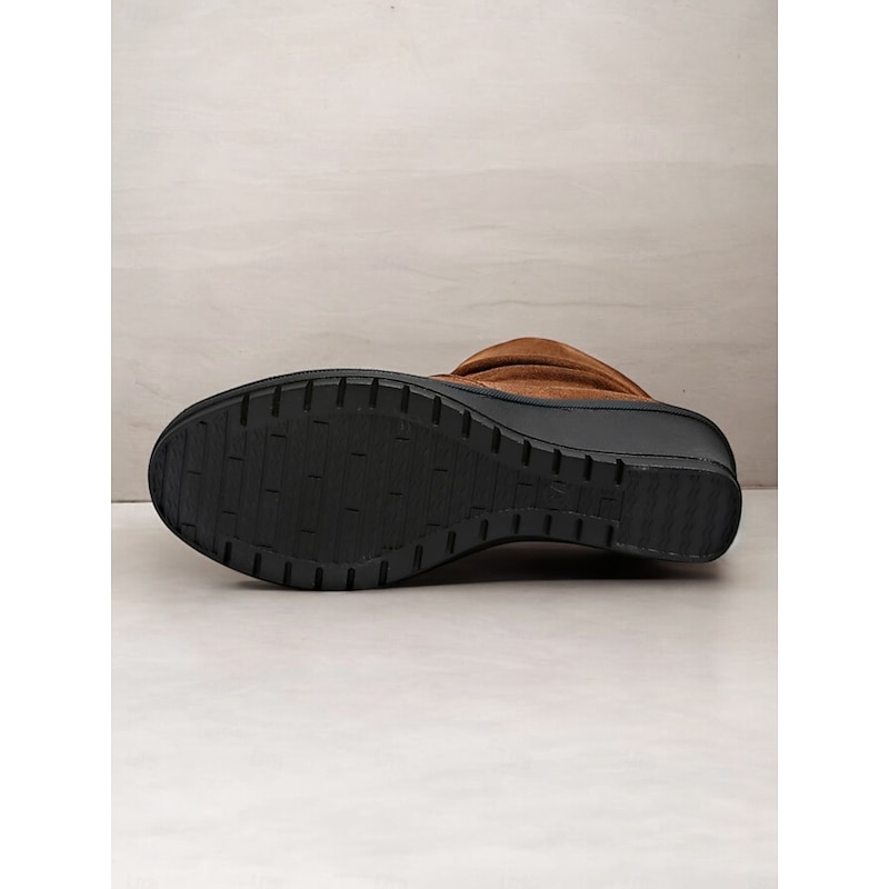 Women's Brown Suede Ankle Boots – Comfortable Wedge Heel with Slouchy Design, Ideal for Fall and Winter Casual Wear2