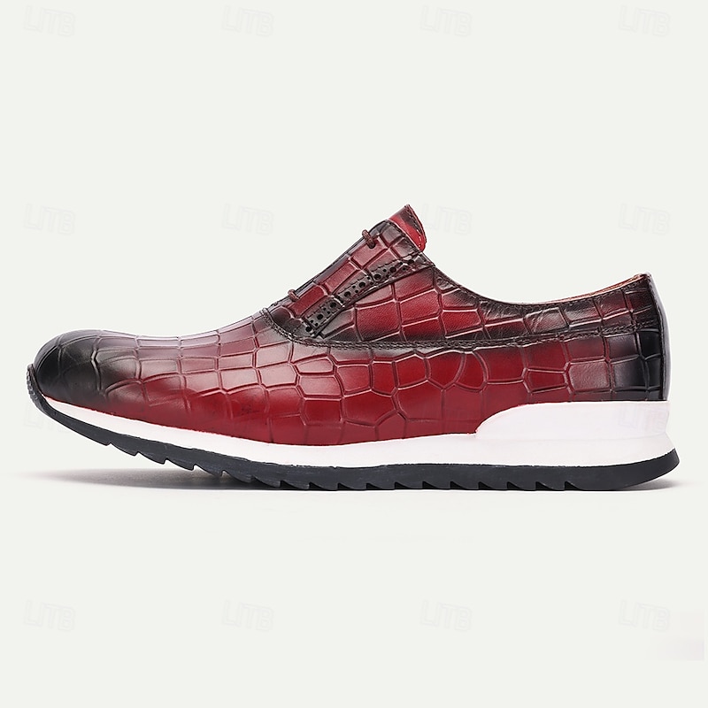 Men's Red Crocodile Pattern Leather Oxford Shoes – Premium Cowhide with Lace-Up Design and Modern Sole4