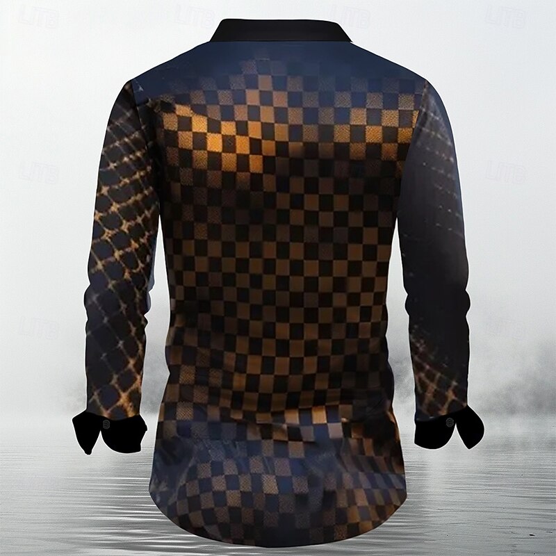 Men's Plaid / Check Satin Shirt Button Up Shirt Long Sleeve Fashion Casual Vacation Party Evening Wear Dailywear Summer Spring Fall Collared Shirts 3D Print Yellow2