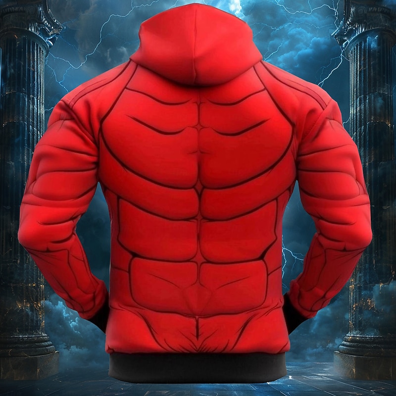 Halloween Men's Muscle Cartoon Hoodies Fashion Daily Long Sleeve Hooded Sports Outdoor Streetwear Red Pocket 3D Print Fall Winter Designer2