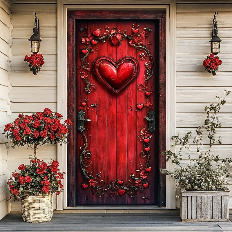 Wedding Outdoor Decorations Door Covers Door Tapestry Door Curtain Decoration Backdrop Indoor/Outdoor Door Banner for Front Door Farmhouse Hearts