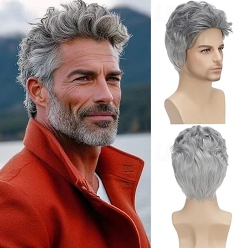 Mens Short Wig Handsome Male Wig Short Hair Guy Layered Daily or Halloween Cosplay Party Costume Wig