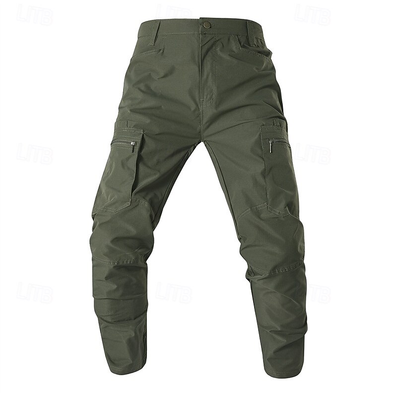 Men's Cargo Pants Tactical Pants Trousers Elastic Waist Multi Pocket Straight Leg Plain Waterproof Quick Dry Full Length Outdoor Casual Daily Fashion Streetwear Black Green3