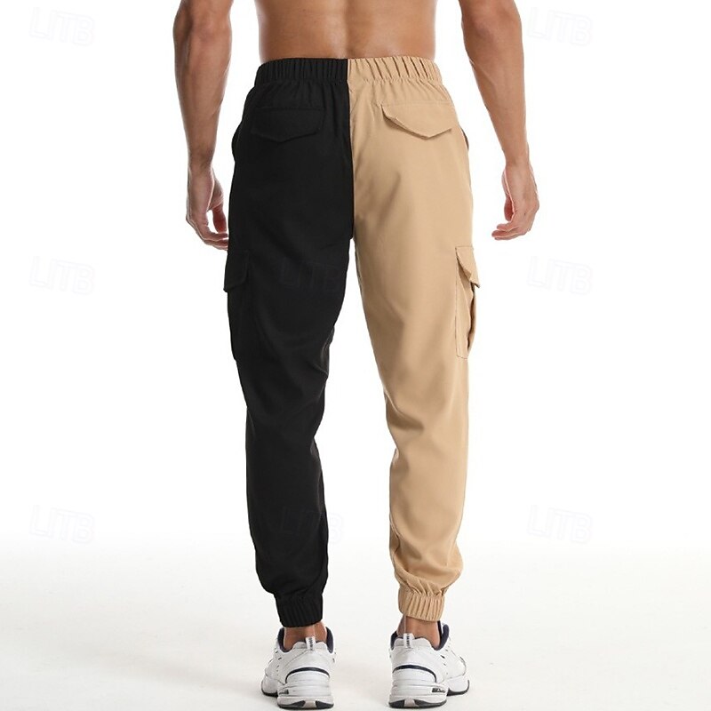Men's Cargo Pants Cargo Trousers Joggers Trousers Drawstring Elastic Waist Multi Pocket Color Block Comfort Soft Full Length Outdoor Daily Running Sports Fashion Green Khaki2