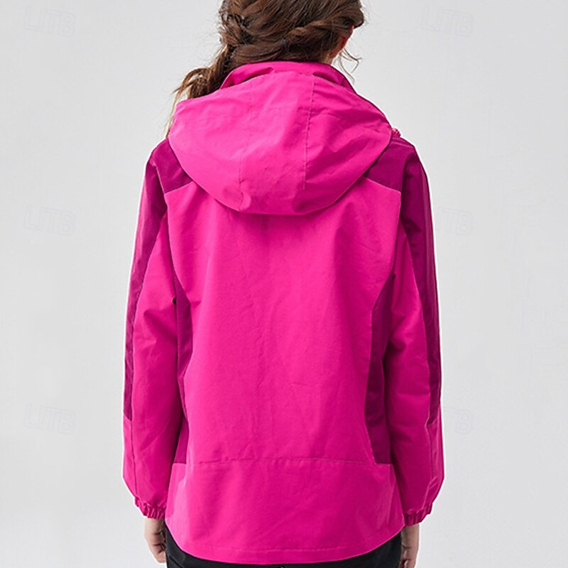 Women's Hiking Jacket Winter Outdoor Color Block Fleece Lining Windproof Water Resistant 3-in-1 Jacket Fleece Jackets Windbreaker Jacket Traveling Pink Light Purple Purple Orange Rose Red2