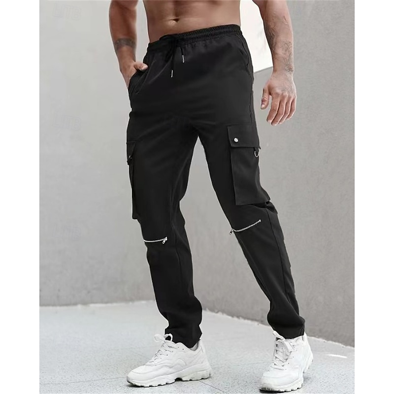 Men's Cargo Pants Trousers Drawstring Elastic Waist Multi Pocket Plain Wearable Outdoor Daily Camping & Hiking Fashion Classic Black Brown3