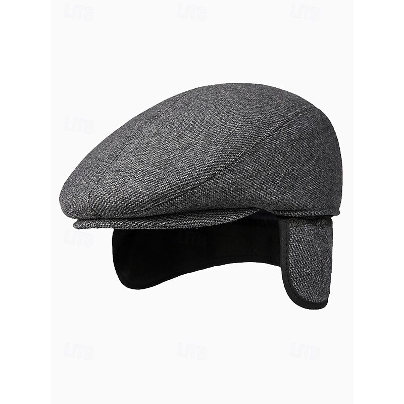 Men's Winter Flat Cap with Ear Flaps - Warm Tweed Newsboy Hat for Outdoor Activities and Casual Wear3