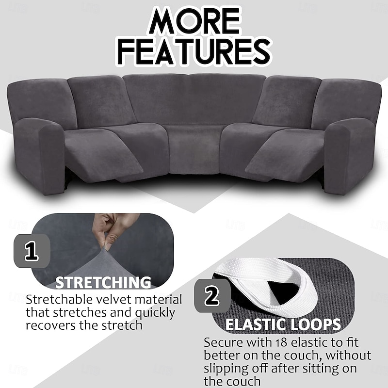 L Shape Recliner Sofa Covers Burgundy Corner Sofa Velvet Stretch Couch Covers for Reclining Sofa Soft Washable(4 Backrest Cover & Seat Cover,1 Coner Sofa Cover, 2 Armrest Cover)3