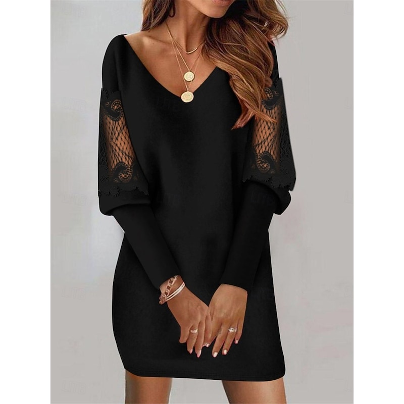 Women's Mini Dress Black Dress Casual Dress Cocktail Dress Formal Dress Casual Sports & Outdoor Street Regular Fit Plain Long Sleeve V Neck Black White Fall Winter