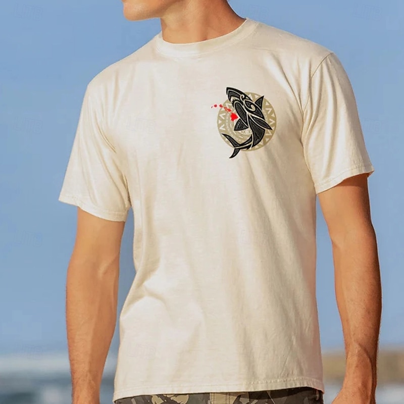 Men's Shark Maori T Shirt Short Sleeve T shirt 3D Print Crew Neck Shirt Tropical Hawaiian Vacation Street Daily Khaki Summer Spring Clothing Apparel S M L XL XXL XXXL2