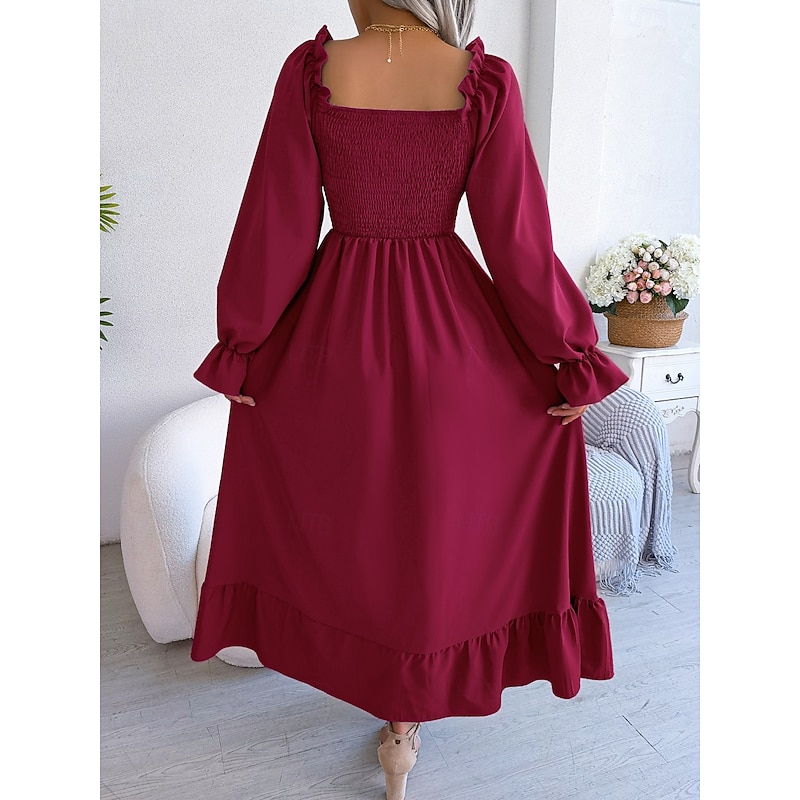 Christmas Women's Midi Dress Vintage Dress Casual Dress Elegant Formal Lantern Sleeve Formal Christmas Party Regular Fit Long Sleeve Square Neck Black Red Green Fall Winter3