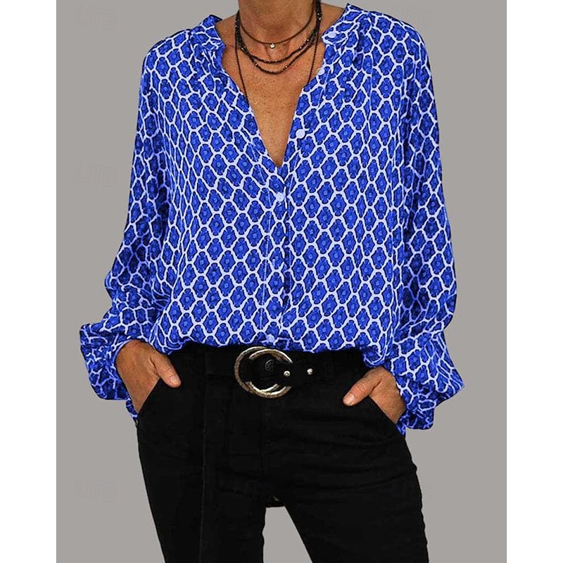 Women's Valentine Shirt Blouse Daily Casual Floral Regular Tops Long Sleeve V Neck Buttons Print Regular Fit Daily Black Pink Blue Fall Winter4