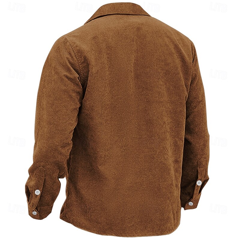 Men's Cowboy Corduroy Shirt Shirt Jacket Overshirt Long Sleeve Vintage Fashion Casual Outdoor Street Dailywear Fall & Winter Turndown Collared Shirts Buttons 3D Print 2 Pockets 1pc Brown2