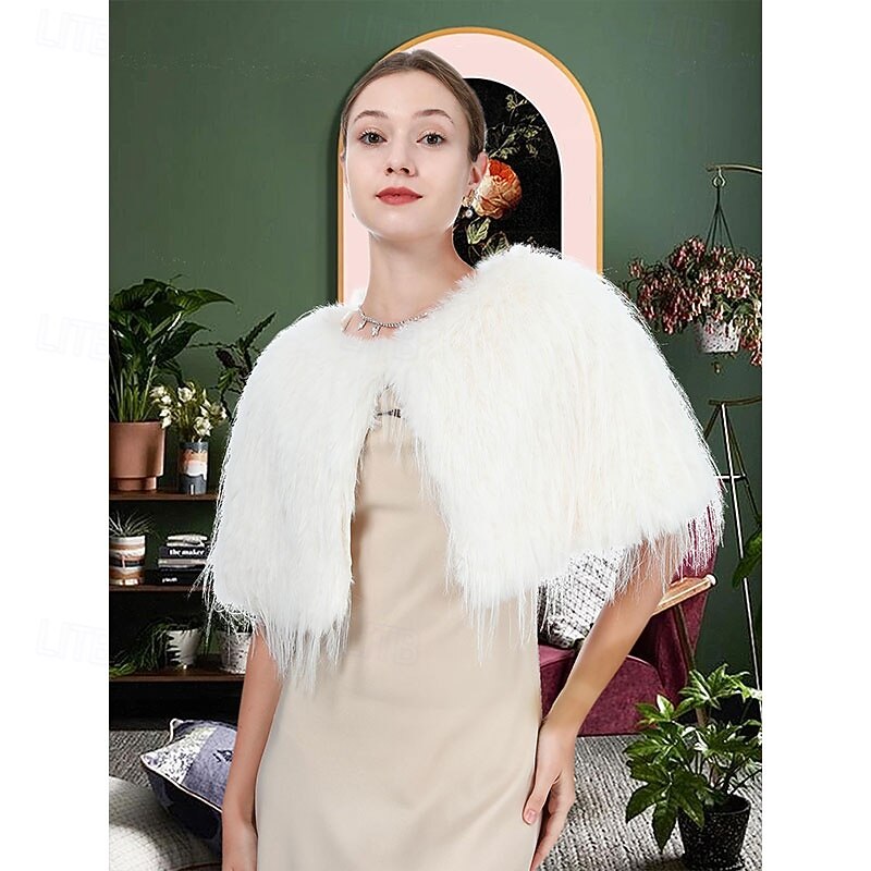 Faux Fur Shoulder Shawl Wrap Viking Cape for Women Bridal Wedding Shrug Party Winter Capelet3