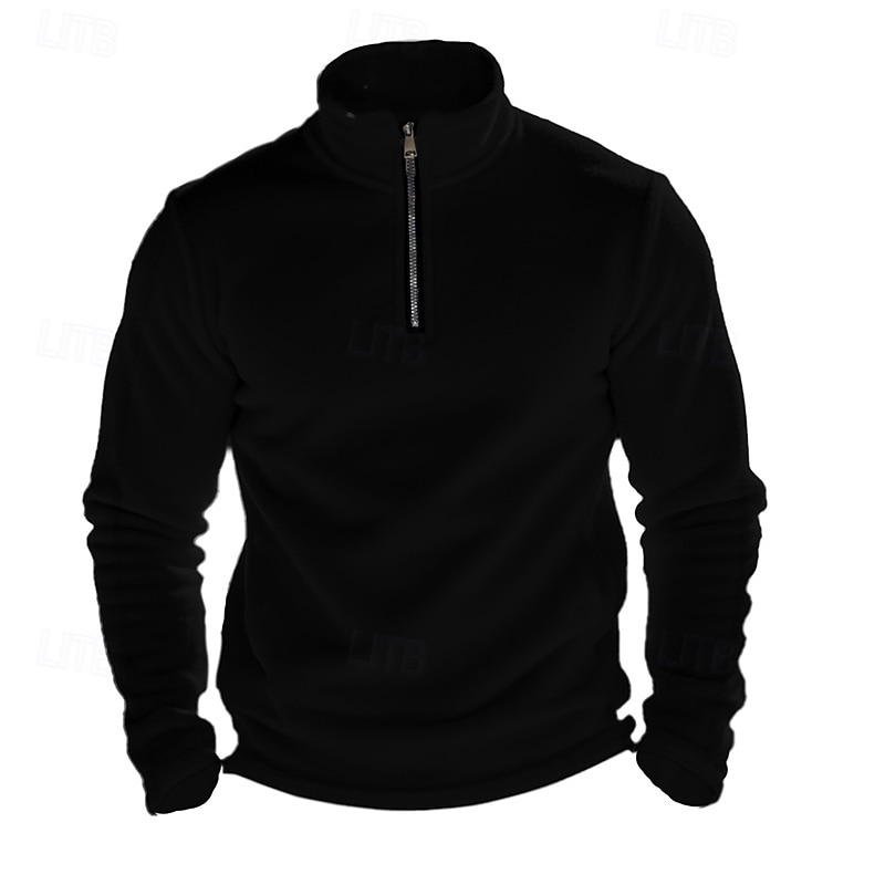 Men's Sweatshirt Polar Fleece Quarter Zip Sweatshirt Black Army Green Khaki Dark Gray Light Blue Half Zip Plain Sports & Outdoor Daily Holiday Polyester Streetwear Basic Casual Fall & Winter Clothing3