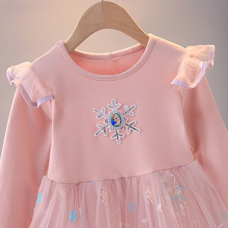 Kids Girls' Dress Snowflake Ugly Long Sleeve Outdoor Party Lace Elegant Fashion Daily Polyester Knee-length Casual Dress Fall Winter 4 years+ Pink Light Blue3