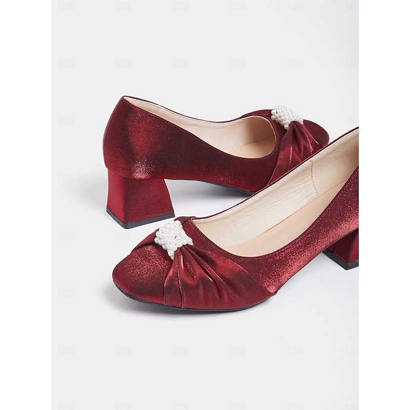 Women's Elegant Pearl-Embellished Block Heel Pumps – Perfect for Weddings, Formal Events, and Evening Wear 8