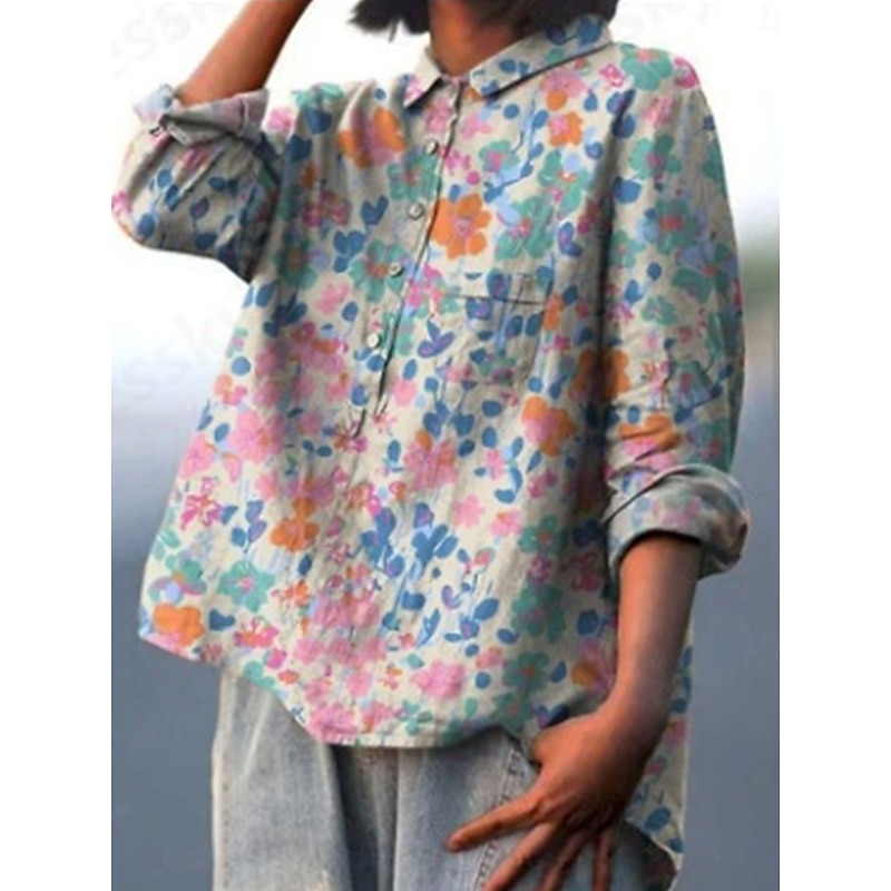 Women's Shirt Long Sleeve Shirt Collar Yellow Blue Beige Spring Fall