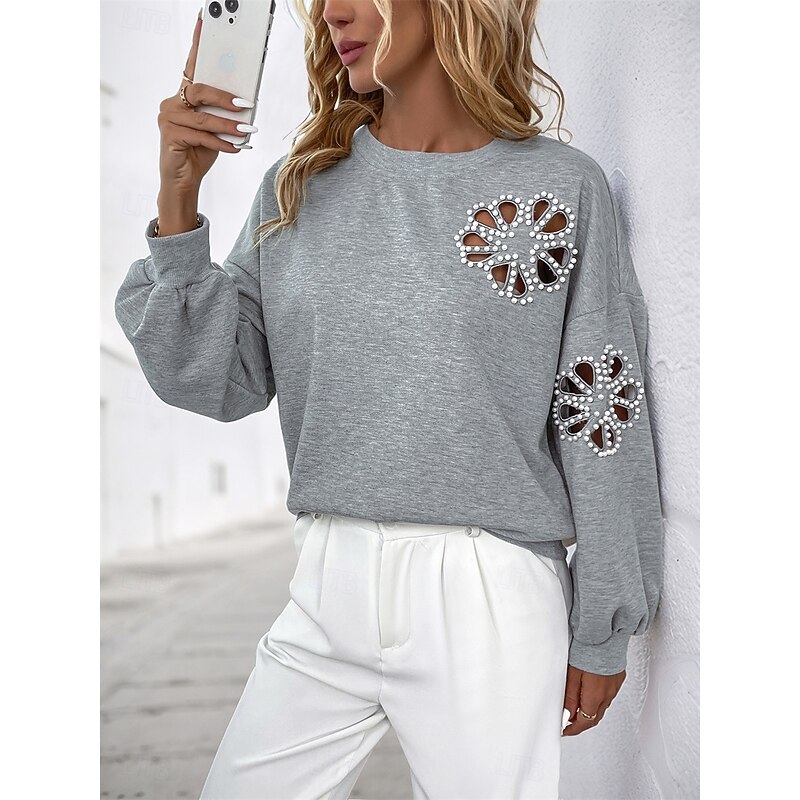 Women's Pullover Fashion Comfy Plain Party Work Street Crew Neck Long Sleeve Gray Fall Winter3