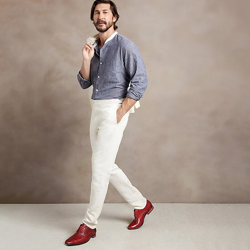 Men's Red Crocodile Pattern Lace-Up Dress Shoes - Sleek Patent Faux Leather Oxford Shoes for Christmas,Formal Events and Parties2