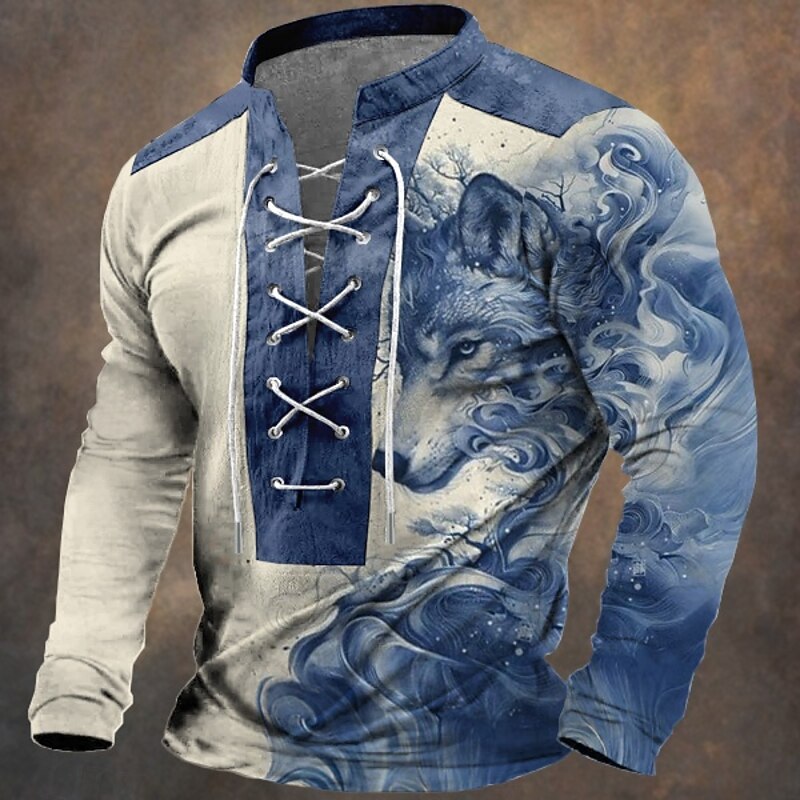 Men's Wolf Sweatshirt Sweatshirt Long Sleeve Sweatshirt Stand Collar Fashion 3D Print Sports Outdoor Holiday Drawstring Winter Spring &  Fall2