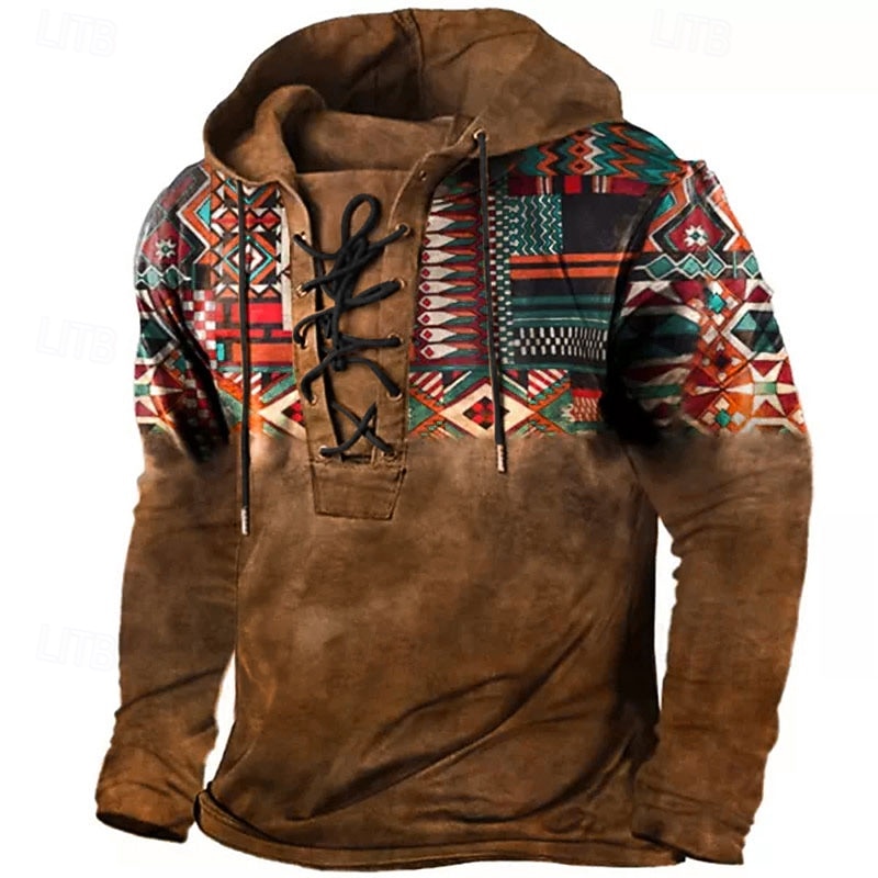 Men's Ethnic Hoodie Hoodies Sweatshirt Designer Casual Long Sleeve Hooded Sports & Outdoor Daily Sports Yellow Red Lace up Print Spring &  Fall Designer