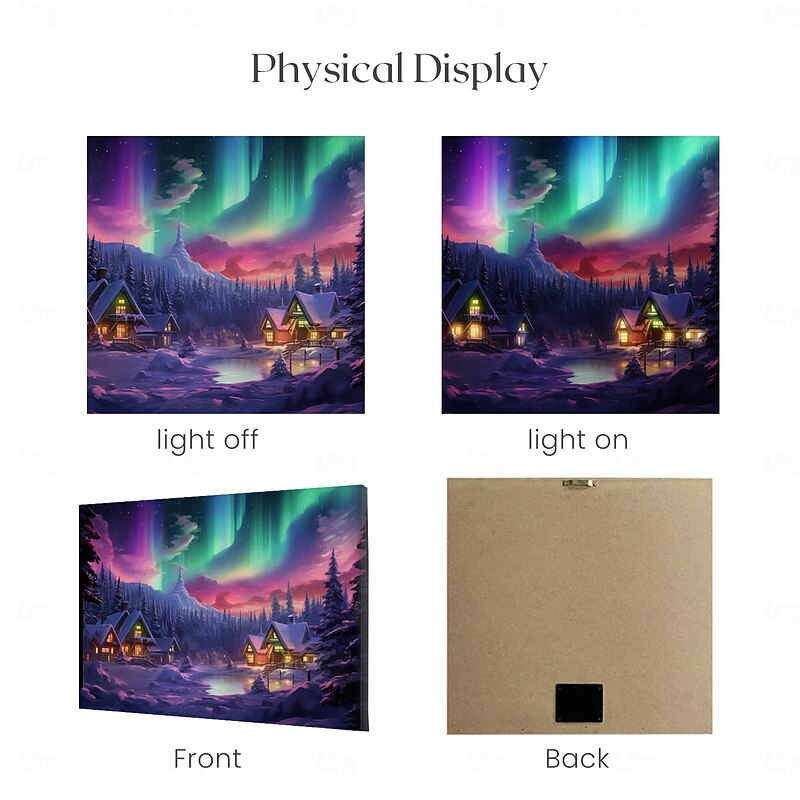Snow Village LED Canvas Wall Art LED Lighted Up Wall Decor 2AA Battery Operated Lighted Canvas Print LED Light Kitchen Bedroom or Home Decor Winter Wonderland Nothern Light4