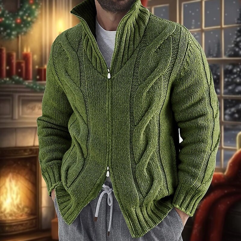 Men's Cardigan Sweater Zip Sweater Cropped Sweater Cable Knit Regular Knitted Vintage Plain Stand Collar Warm Ups Modern Contemporary Daily Wear Going out Clothing Apparel Winter Black White M L XL4