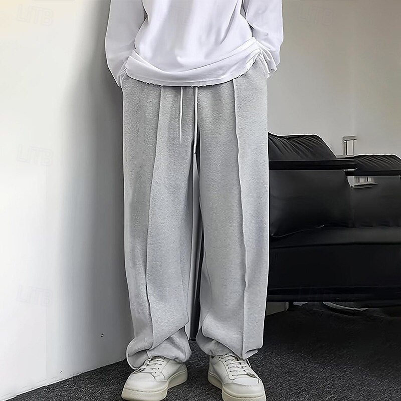 Men's Sweatpants Joggers Trousers Straight Leg Sweatpants Pleated Pants Drawstring Elastic Waist Plain Comfort Warm Full Length Outdoor Casual Daily Sports Fashion Black Blue