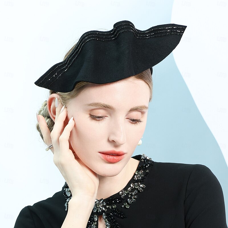 Hats 100% Wool Saucer Hat Top Hat Wedding Cocktail Elegant Wedding With Pure Color Splicing Headpiece Headwear2