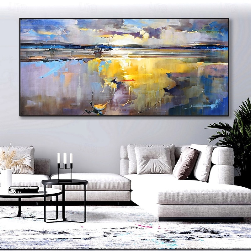 Mintura Handmade Lake View Oil Paintings On Canvas Wall Art Decoration Modern Abstract Landscape Picture For Home Decor Rolled Frameless Unstretched Painting4