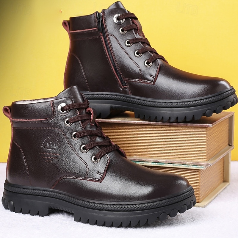 Men's Lace-Up Winter Ankle Boots with Faux Fur Lining, Non-Slip Rugged Sole, and Waterproof Leather Upper – Ideal for Outdoor Cold Weather Wear2