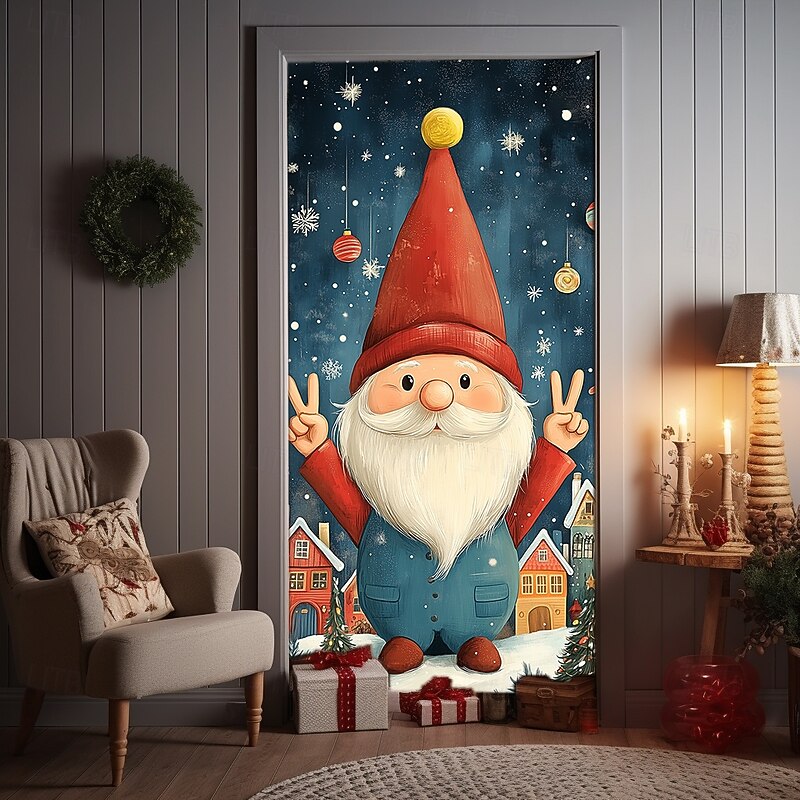 Christmas Door Decorations Door Covers Gnomes Xmas Door Tapestry Door Curtain Decoration Backdrop Indoor/Outdoor Door Banner for Front Door Farmhouse4