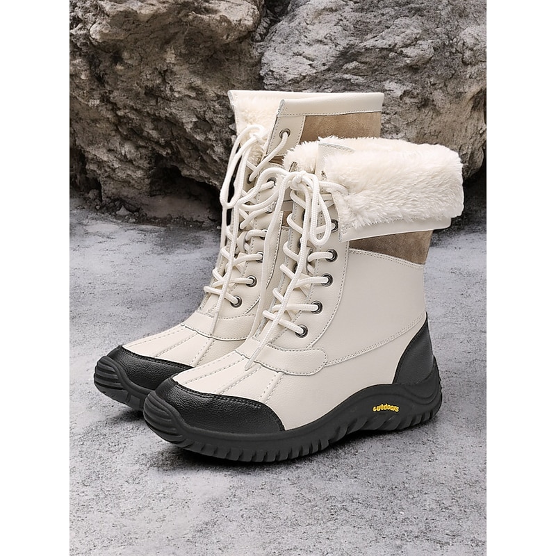 Women's Winter Lace-Up Snow Boots - Faux Fur Lined Waterproof Insulated Boots for Outdoor Adventures