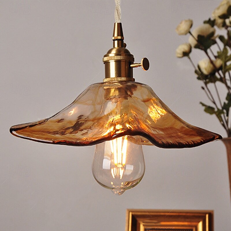 Retro Pendant Light 1-Light Adjustable Ceiling Balcony Chandelier Hanging Lamp Transparent Glass Ceiling Light with Glass Shade 110-240V2