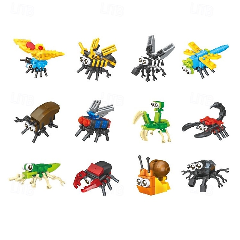 Party Favors for Kids Goodie Bags 12PCS Mini Building Blocks Insect World Animal Building Blocks SetBuilding Sets Stem Toys for Birthday Party GiftGoodie Bags PrizeCake Topper