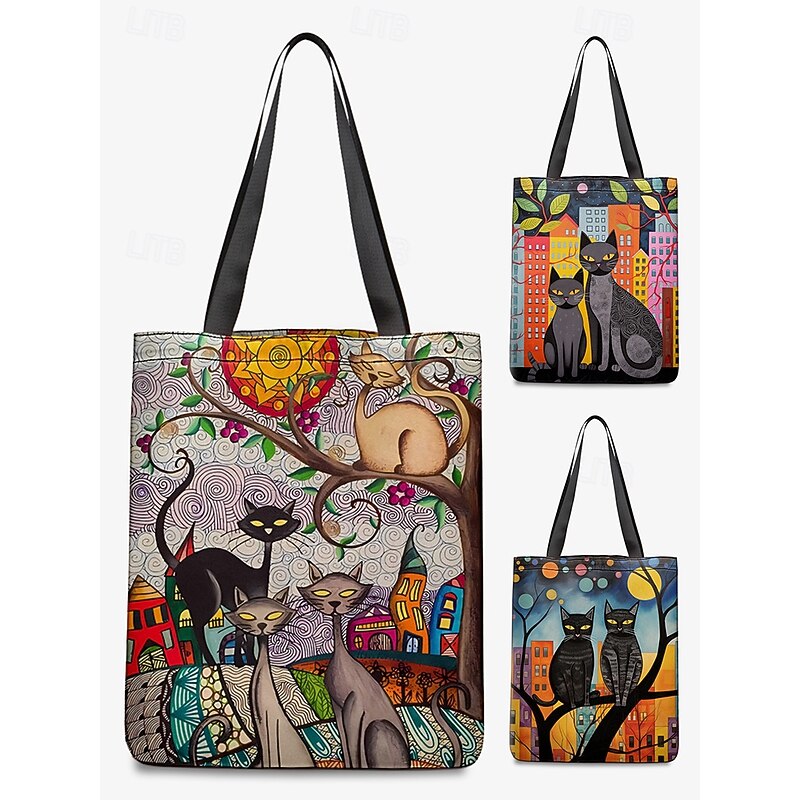 Women's Colorful Cat Art Tote Bag – Unique Animal Print Shoulder Bag for Cat Lovers, Ideal for Everyday Use and Casual Outings2