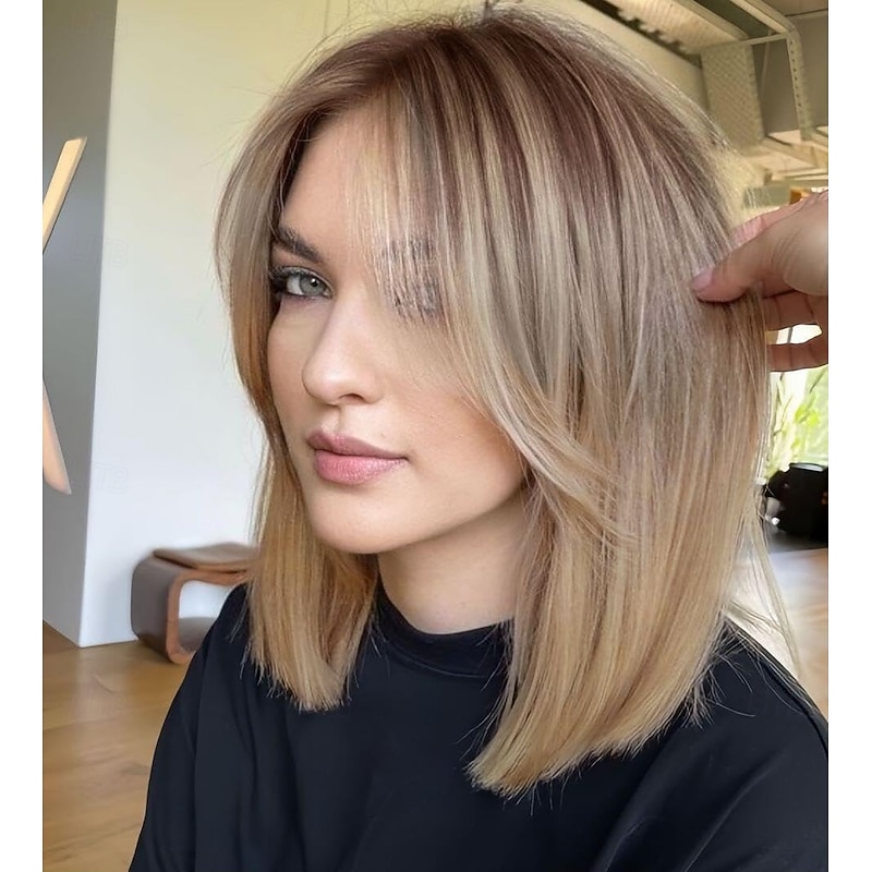 Wigs for Women Wig with Curtain Bangs Shoulder Length Natural Synthetic Wig for Daily Use2