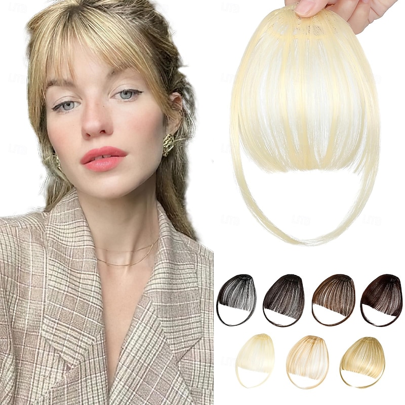 Clip in Bangs-Fake Bangs Hair Clip Wispy Bangs Hair Clip on Bangs For Women Clip Faux Bangs Hair Extensions Fringe With Temples Hairpieces Curved Bangs For Daily Wear