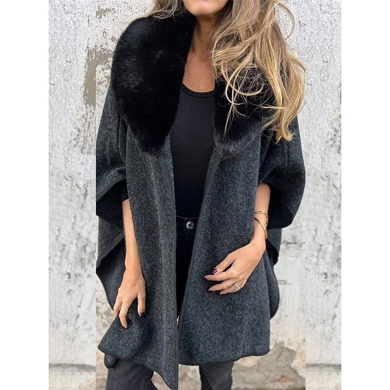 Women's Winter Coat Outdoor Street Daily Wear Fall Winter Regular Coat Regular Fit Thermal Warm Breathable Stylish Casual Jacket 3/4 Length Sleeve Plain Fur Collar Black Khaki4