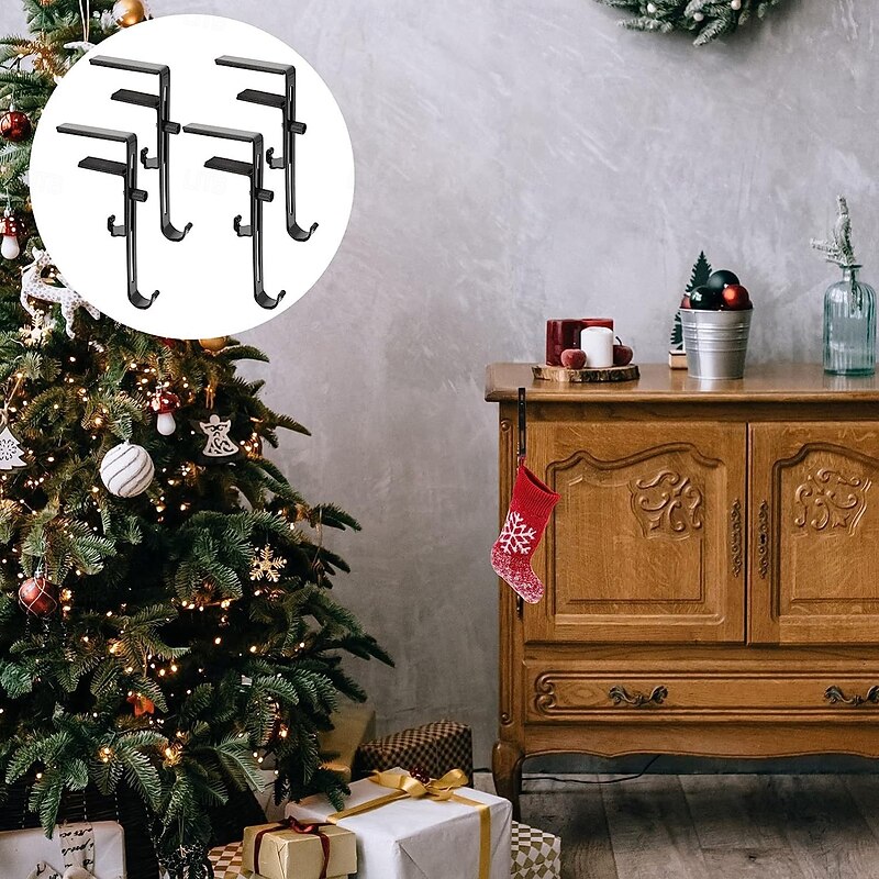 2/4 Packs Heavy-Duty 2-in-1 Garland and Stocking Hangers, Adjustable No-Drill Hooks for Christmas Stockings, Expandable Fireplace Hangers for Holiday Decor2