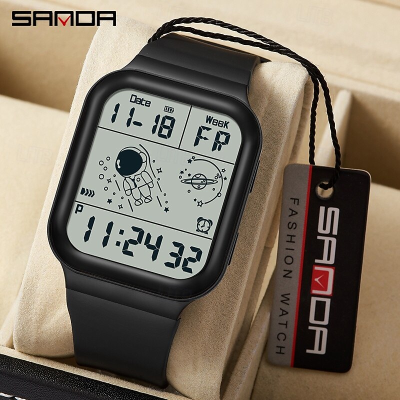 SANDA Men Digital Watch Creative Fashion Wristwatch Shock Resistant Minute Repeater Luminous Stopwatch Alarm Clock TPU Watch