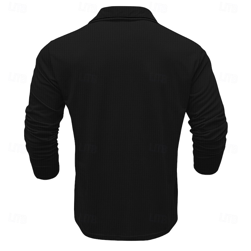 Men's Striped Waffle Polo Shirts Long Sleeve Polo Shirts Collar Business Casual Formal Outdoor Vacation Dailywear Buttons 3D Print Spring Fall Winter Black Yellow Red2